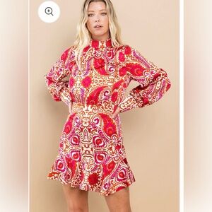 TCEC paisley printed flutter hem dress. NWT